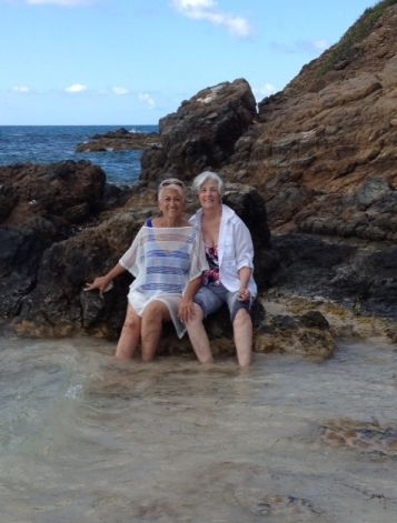 JoAnn & Peg during the morning beach walk in St Croix