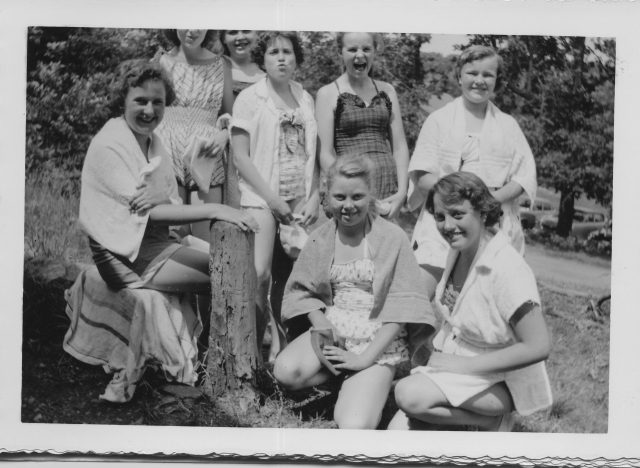 Cedar Hill Girl Scout Camp, 6th grade 
kneeling:  Janet Downs, Gail Achstetter
seated:  Judith Clark
standing: dont know, dont know, Marcia Young, Leah Moltman, Joanne Swymmer